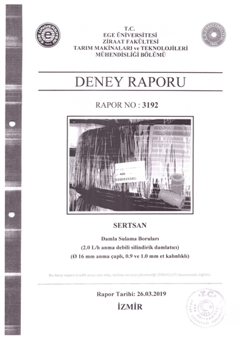 2 LT Ø 16 YUVARLAK DAMLA SULAMA DENEY RAPORU