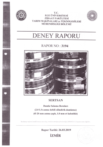 2 LT Ø 20 YUVARLAK DAMLA SULAMA DENEY RAPORU