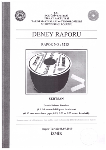 1,6 LT Ø17 YASSI DAMLA SULAMA DENEY RAPORU