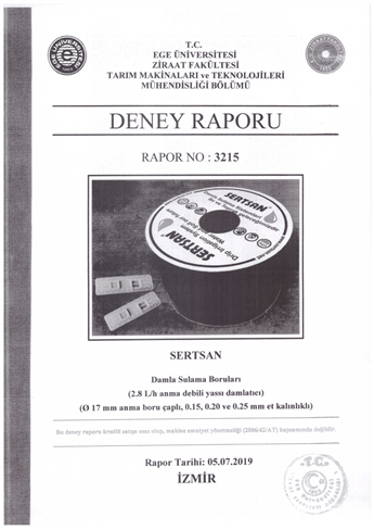 2,8 LT Ø17 YASSI DAMLA SULAMA DENEY RAPORU