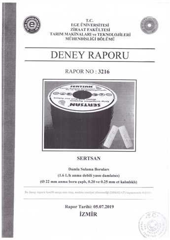 1,6 LT Ø22 YASSI DAMLA SULAMA DENEY RAPORU