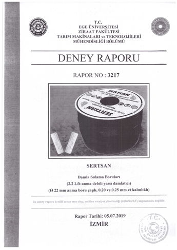 2,2 LT Ø22 YASSI DAMLA SULAMA DENEY RAPORU