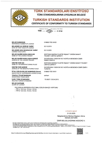 PVC HORTUM TSE BELGESİ