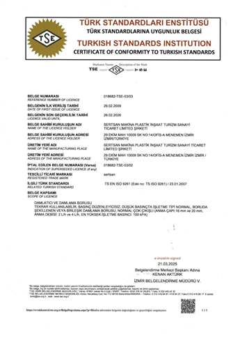 DAMLA SULAMA TSE BELGESİ