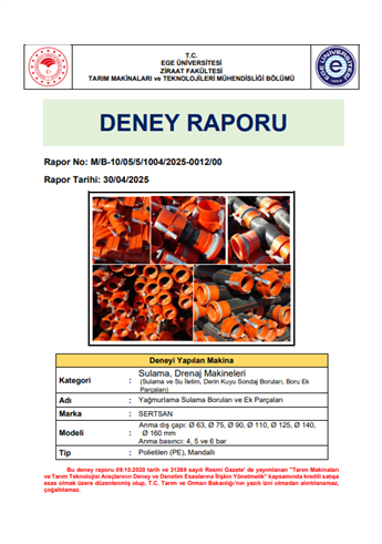 PE MANDALLI YAĞMURLAMA BORULARI VE EK PARÇALARI DENEY RAPORU