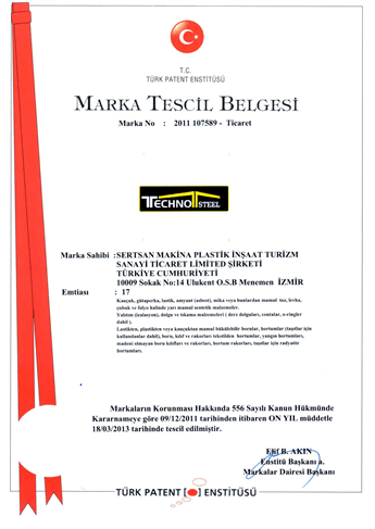 TECHNOSTELL MARKA TESCİL BELGESİ