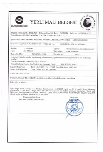 POLİETİLEN YERLİ MALI BELGESİ