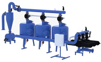 Single hydrocyclone system with 3 algae filters with Collector system